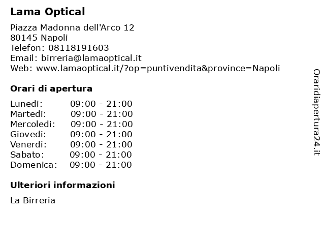 Orari di apertura Lama Optical Piazza Madonna dell Arco